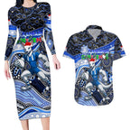 Merry Christmas AFL Kangaroos Couples Matching Long Sleeve Bodycon Dress and Hawaiian Shirt Aboriginal Santa Football Mascot