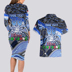 Merry Christmas AFL Kangaroos Couples Matching Long Sleeve Bodycon Dress and Hawaiian Shirt Aboriginal Santa Football Mascot