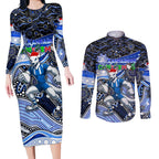 Merry Christmas AFL Kangaroos Couples Matching Long Sleeve Bodycon Dress and Long Sleeve Button Shirt Aboriginal Santa Football Mascot