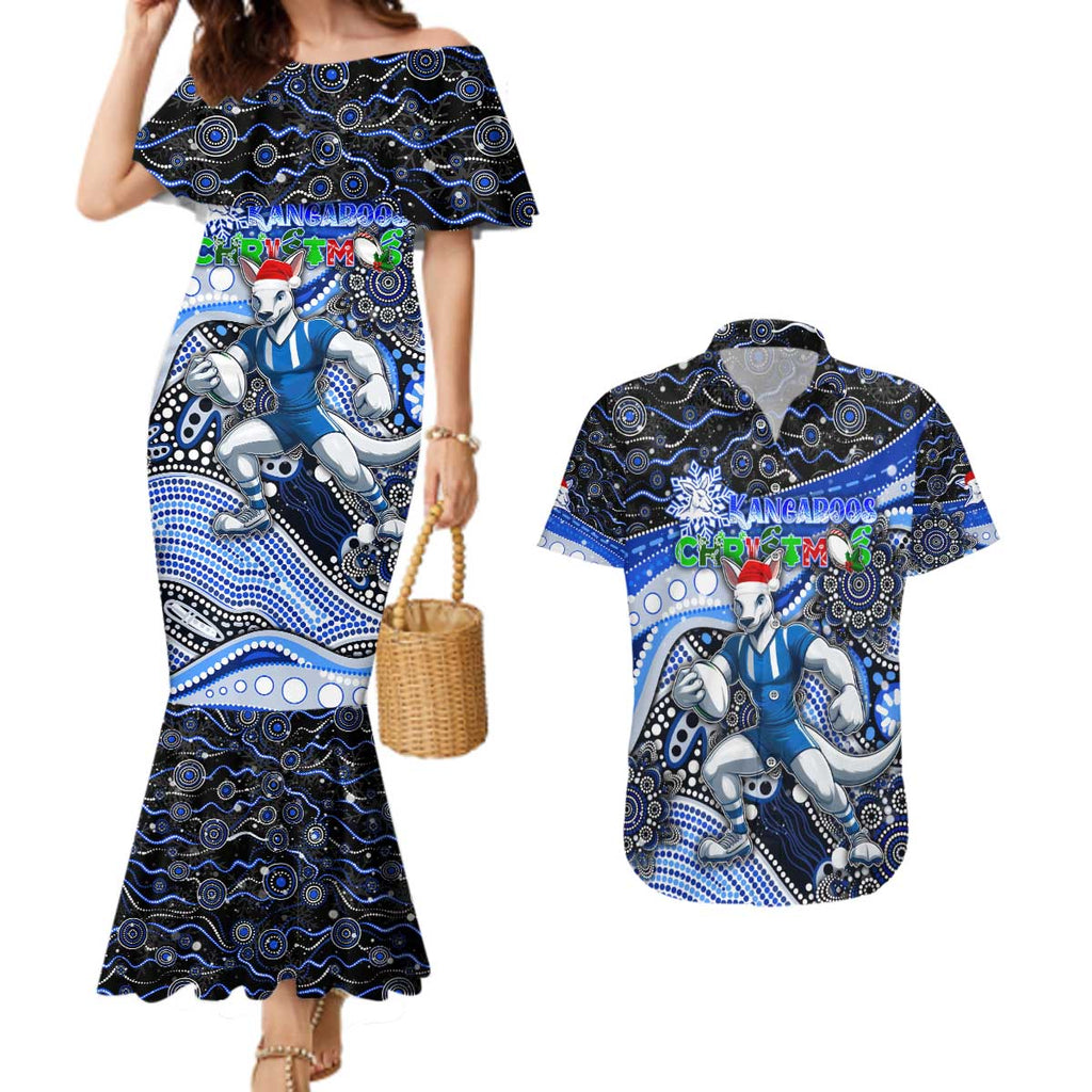 Merry Christmas AFL Kangaroos Couples Matching Mermaid Dress and Hawaiian Shirt Aboriginal Santa Football Mascot
