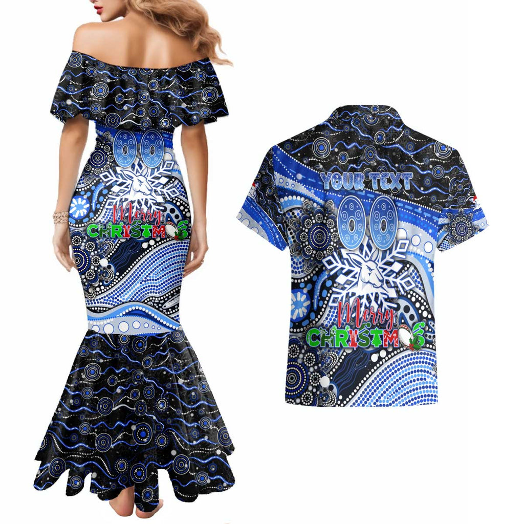 Merry Christmas AFL Kangaroos Couples Matching Mermaid Dress and Hawaiian Shirt Aboriginal Santa Football Mascot