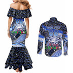 Merry Christmas AFL Kangaroos Couples Matching Mermaid Dress and Long Sleeve Button Shirt Aboriginal Santa Football Mascot