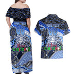 Merry Christmas AFL Kangaroos Couples Matching Off Shoulder Maxi Dress and Hawaiian Shirt Aboriginal Santa Football Mascot