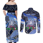 Merry Christmas AFL Kangaroos Couples Matching Off Shoulder Maxi Dress and Long Sleeve Button Shirt Aboriginal Santa Football Mascot