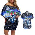 Merry Christmas AFL Kangaroos Couples Matching Off Shoulder Short Dress and Hawaiian Shirt Aboriginal Santa Football Mascot