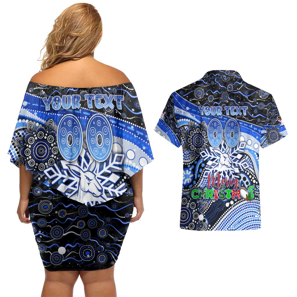 Merry Christmas AFL Kangaroos Couples Matching Off Shoulder Short Dress and Hawaiian Shirt Aboriginal Santa Football Mascot