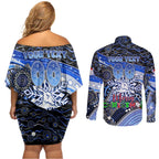 Merry Christmas AFL Kangaroos Couples Matching Off Shoulder Short Dress and Long Sleeve Button Shirt Aboriginal Santa Football Mascot
