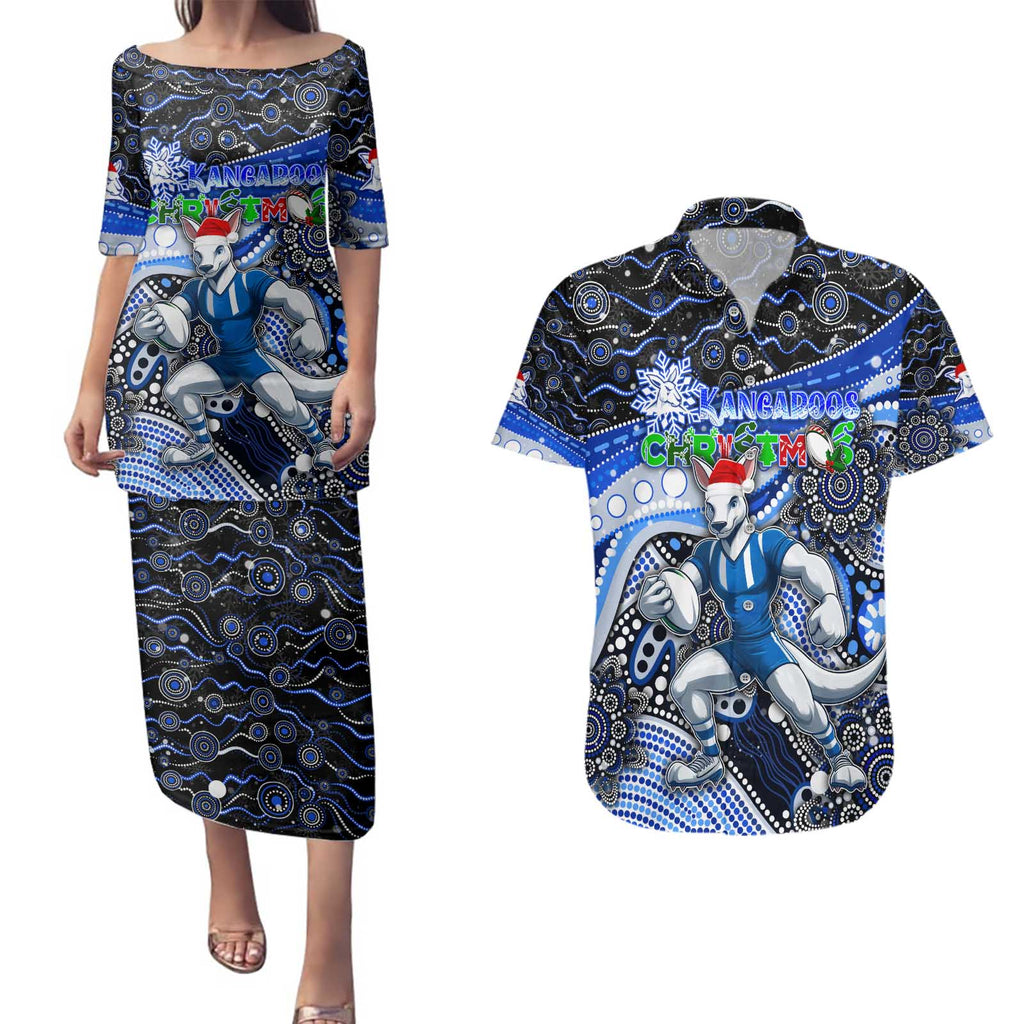Merry Christmas AFL Kangaroos Couples Matching Puletasi and Hawaiian Shirt Aboriginal Santa Football Mascot