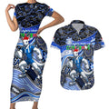 Merry Christmas AFL Kangaroos Couples Matching Short Sleeve Bodycon Dress and Hawaiian Shirt Aboriginal Santa Football Mascot