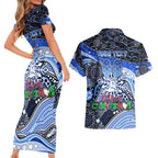 Merry Christmas AFL Kangaroos Couples Matching Short Sleeve Bodycon Dress and Hawaiian Shirt Aboriginal Santa Football Mascot