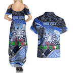 Merry Christmas AFL Kangaroos Couples Matching Summer Maxi Dress and Hawaiian Shirt Aboriginal Santa Football Mascot