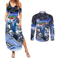 Merry Christmas AFL Kangaroos Couples Matching Summer Maxi Dress and Long Sleeve Button Shirt Aboriginal Santa Football Mascot