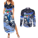 Merry Christmas AFL Kangaroos Couples Matching Summer Maxi Dress and Long Sleeve Button Shirt Aboriginal Santa Football Mascot