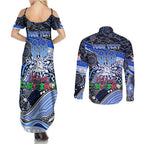 Merry Christmas AFL Kangaroos Couples Matching Summer Maxi Dress and Long Sleeve Button Shirt Aboriginal Santa Football Mascot