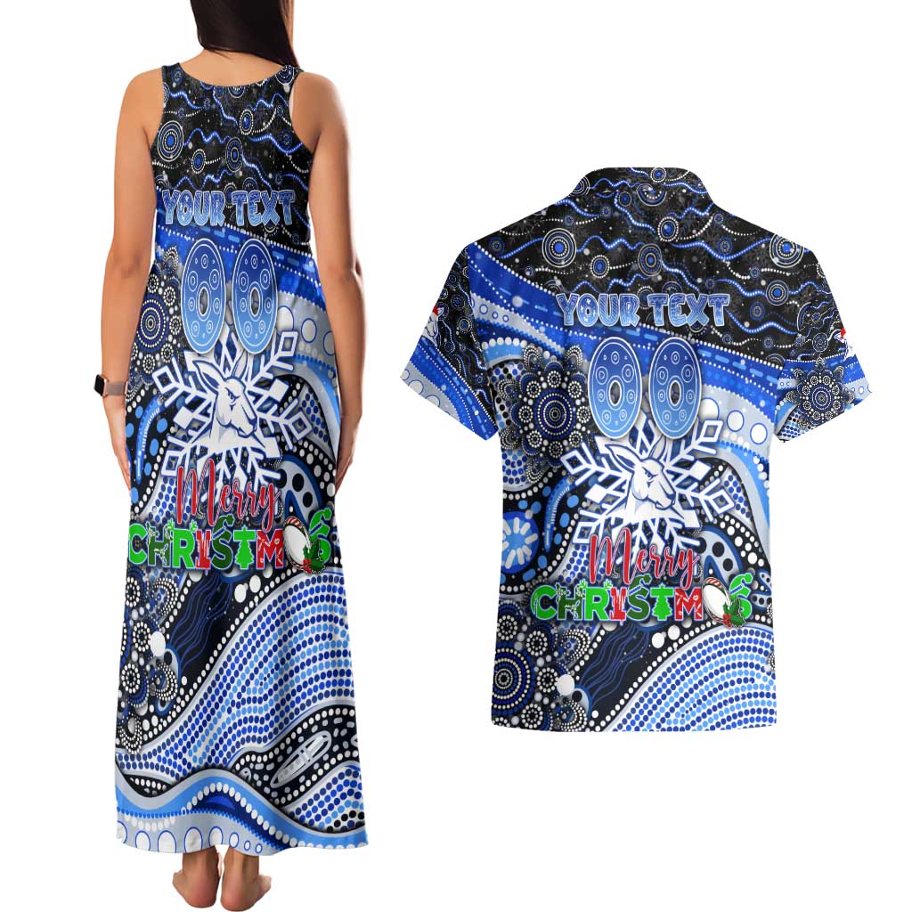 Merry Christmas AFL Kangaroos Couples Matching Tank Maxi Dress and Hawaiian Shirt Aboriginal Santa Football Mascot