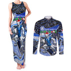 Merry Christmas AFL Kangaroos Couples Matching Tank Maxi Dress and Long Sleeve Button Shirt Aboriginal Santa Football Mascot
