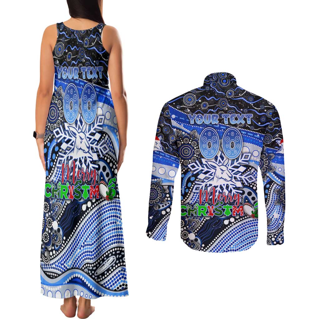 Merry Christmas AFL Kangaroos Couples Matching Tank Maxi Dress and Long Sleeve Button Shirt Aboriginal Santa Football Mascot
