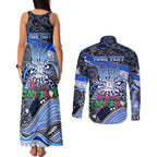 Merry Christmas AFL Kangaroos Couples Matching Tank Maxi Dress and Long Sleeve Button Shirt Aboriginal Santa Football Mascot