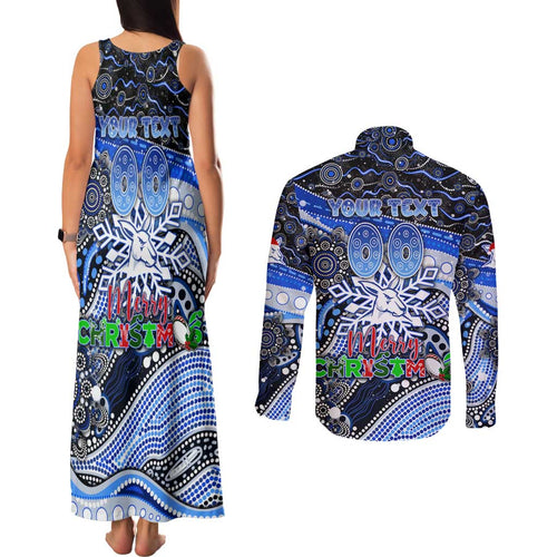 Merry Christmas AFL Kangaroos Couples Matching Tank Maxi Dress and Long Sleeve Button Shirt Aboriginal Santa Football Mascot