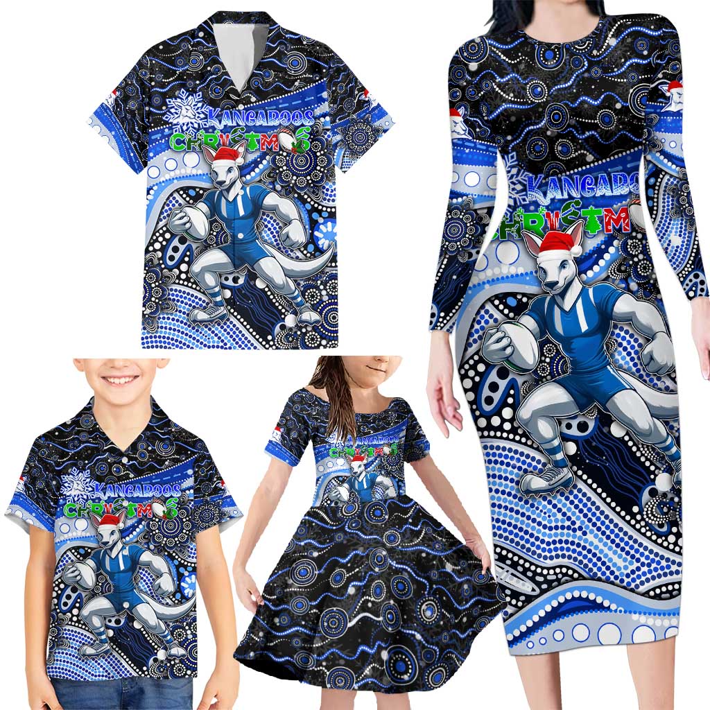 Merry Christmas AFL Kangaroos Family Matching Long Sleeve Bodycon Dress and Hawaiian Shirt Aboriginal Santa Football Mascot