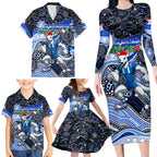 Merry Christmas AFL Kangaroos Family Matching Long Sleeve Bodycon Dress and Hawaiian Shirt Aboriginal Santa Football Mascot