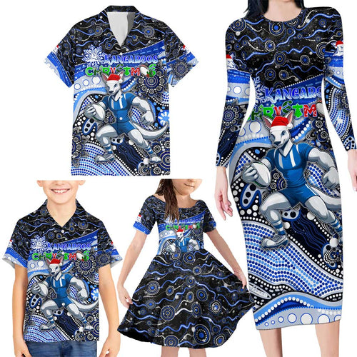 Merry Christmas AFL Kangaroos Family Matching Long Sleeve Bodycon Dress and Hawaiian Shirt Aboriginal Santa Football Mascot
