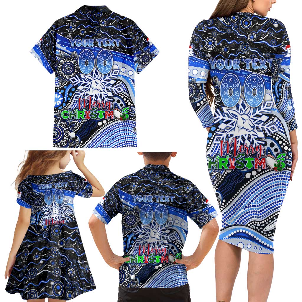 Merry Christmas AFL Kangaroos Family Matching Long Sleeve Bodycon Dress and Hawaiian Shirt Aboriginal Santa Football Mascot