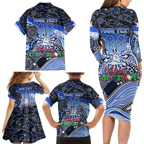 Merry Christmas AFL Kangaroos Family Matching Long Sleeve Bodycon Dress and Hawaiian Shirt Aboriginal Santa Football Mascot