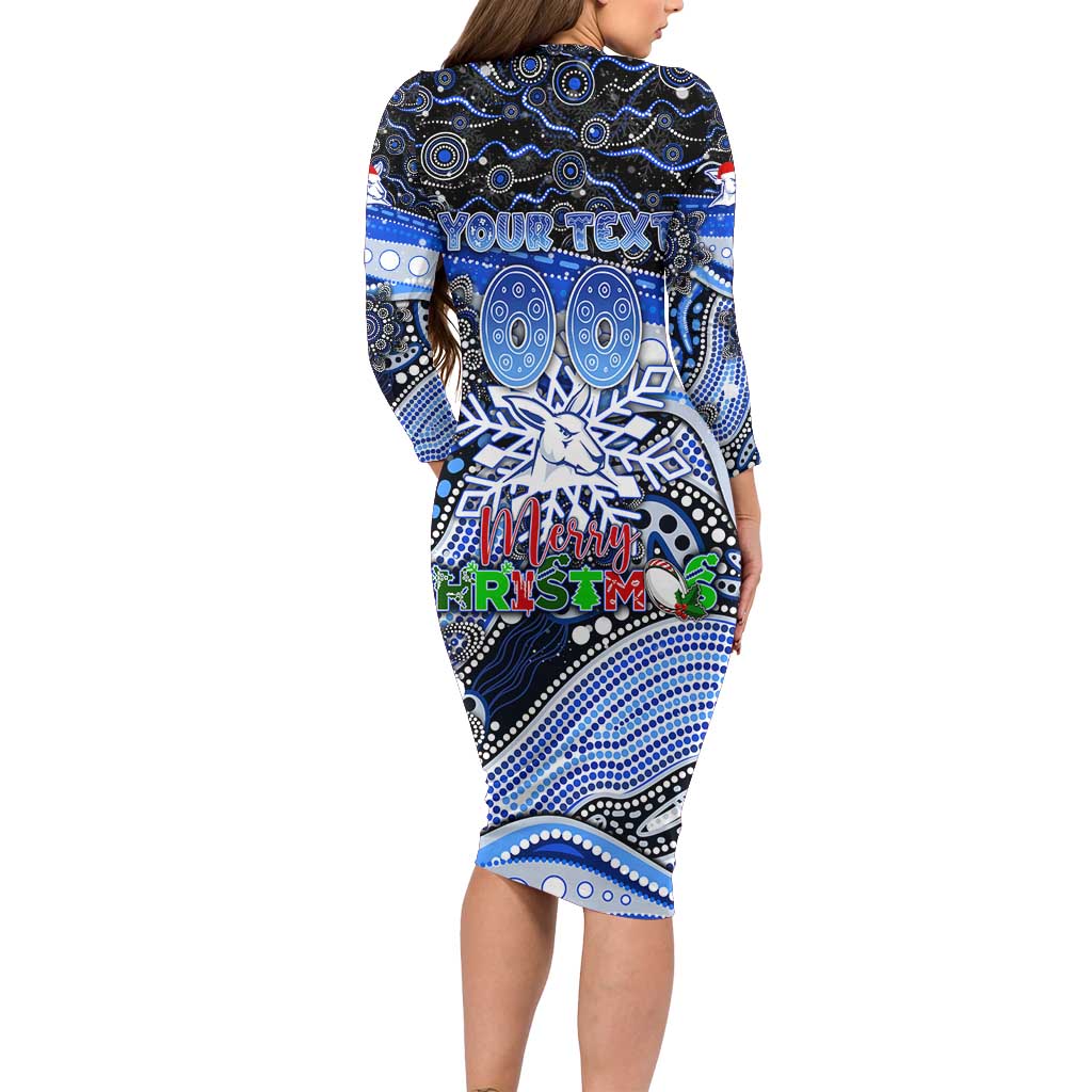 Merry Christmas AFL Kangaroos Family Matching Long Sleeve Bodycon Dress and Hawaiian Shirt Aboriginal Santa Football Mascot