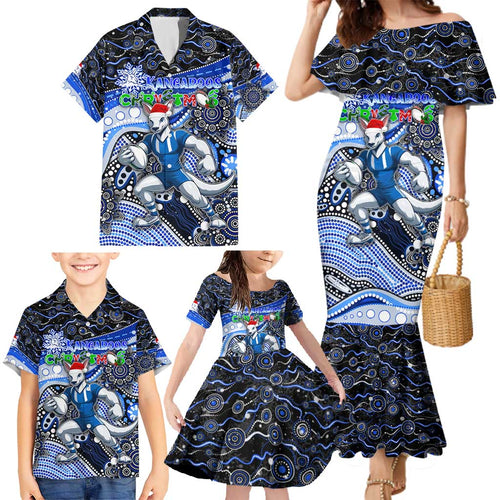 Merry Christmas AFL Kangaroos Family Matching Mermaid Dress and Hawaiian Shirt Aboriginal Santa Football Mascot