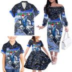 Merry Christmas AFL Kangaroos Family Matching Off The Shoulder Long Sleeve Dress and Hawaiian Shirt Aboriginal Santa Football Mascot