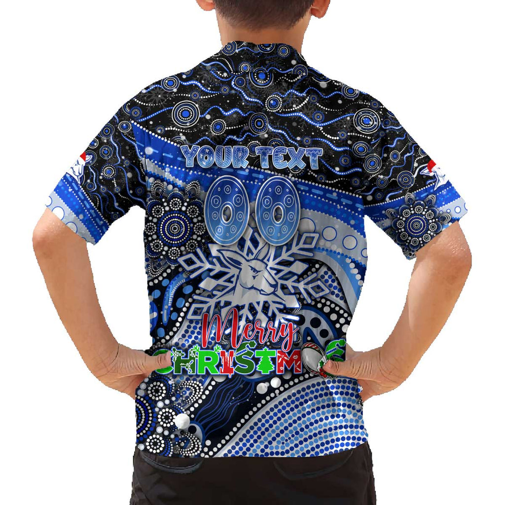 Merry Christmas AFL Kangaroos Family Matching Off The Shoulder Long Sleeve Dress and Hawaiian Shirt Aboriginal Santa Football Mascot