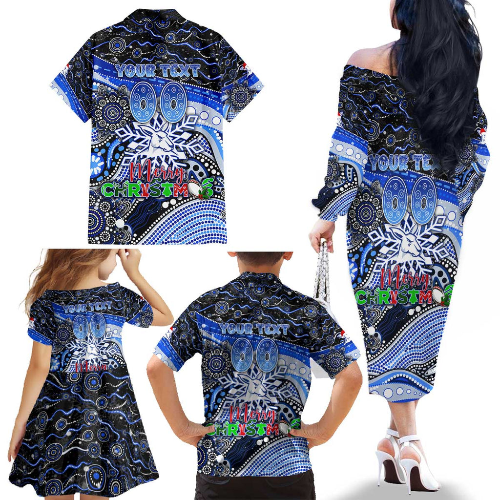 Merry Christmas AFL Kangaroos Family Matching Off The Shoulder Long Sleeve Dress and Hawaiian Shirt Aboriginal Santa Football Mascot