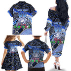 Merry Christmas AFL Kangaroos Family Matching Off The Shoulder Long Sleeve Dress and Hawaiian Shirt Aboriginal Santa Football Mascot