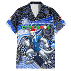 Merry Christmas AFL Kangaroos Family Matching Off The Shoulder Long Sleeve Dress and Hawaiian Shirt Aboriginal Santa Football Mascot