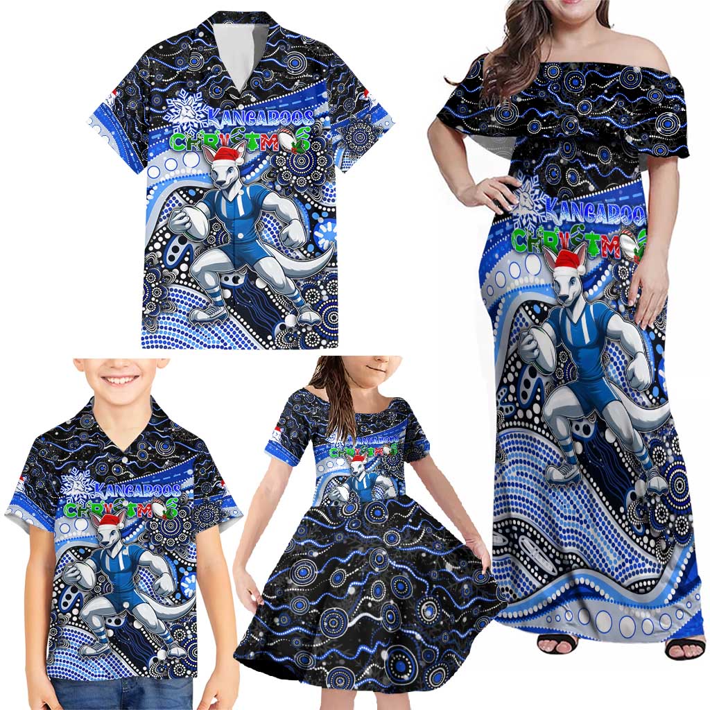Merry Christmas AFL Kangaroos Family Matching Off Shoulder Maxi Dress and Hawaiian Shirt Aboriginal Santa Football Mascot