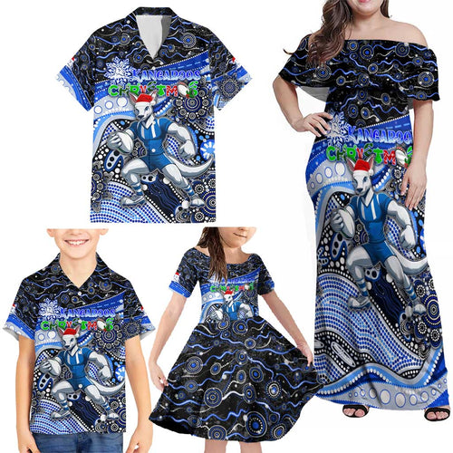Merry Christmas AFL Kangaroos Family Matching Off Shoulder Maxi Dress and Hawaiian Shirt Aboriginal Santa Football Mascot