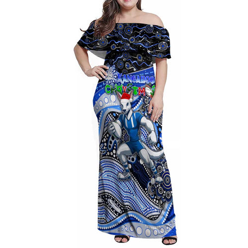 Merry Christmas AFL Kangaroos Family Matching Off Shoulder Maxi Dress and Hawaiian Shirt Aboriginal Santa Football Mascot