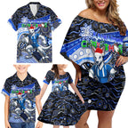 Merry Christmas AFL Kangaroos Family Matching Off Shoulder Short Dress and Hawaiian Shirt Aboriginal Santa Football Mascot