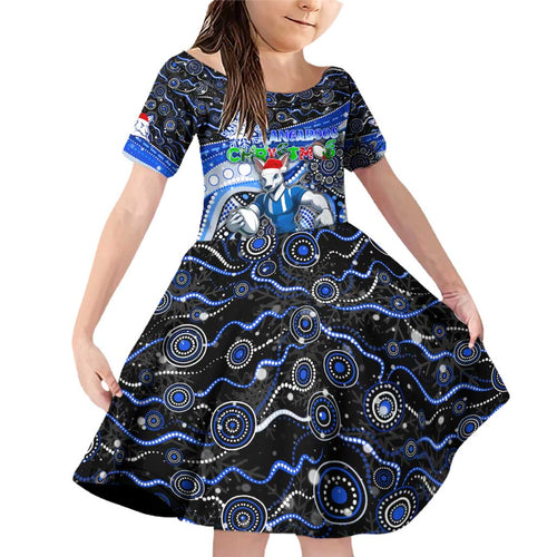 Merry Christmas AFL Kangaroos Family Matching Off Shoulder Short Dress and Hawaiian Shirt Aboriginal Santa Football Mascot