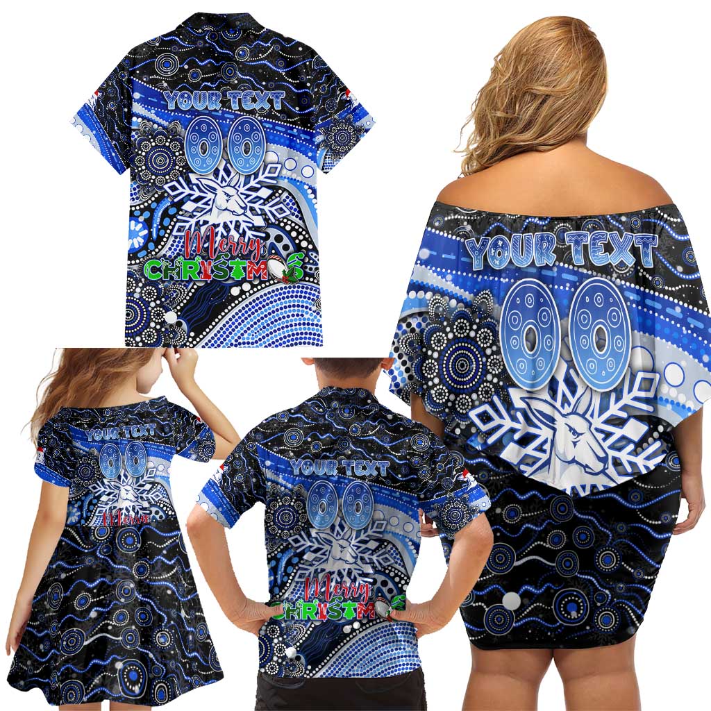 Merry Christmas AFL Kangaroos Family Matching Off Shoulder Short Dress and Hawaiian Shirt Aboriginal Santa Football Mascot