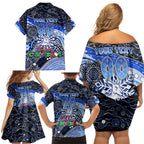 Merry Christmas AFL Kangaroos Family Matching Off Shoulder Short Dress and Hawaiian Shirt Aboriginal Santa Football Mascot