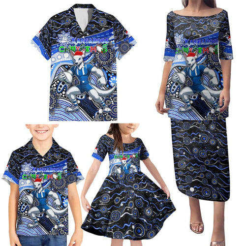 Merry Christmas AFL Kangaroos Family Matching Puletasi and Hawaiian Shirt Aboriginal Santa Football Mascot