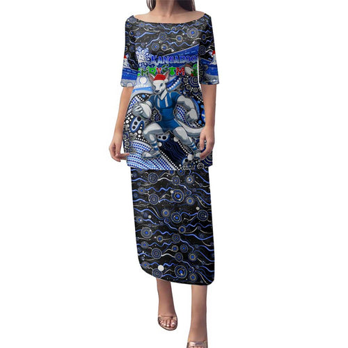 Merry Christmas AFL Kangaroos Family Matching Puletasi and Hawaiian Shirt Aboriginal Santa Football Mascot