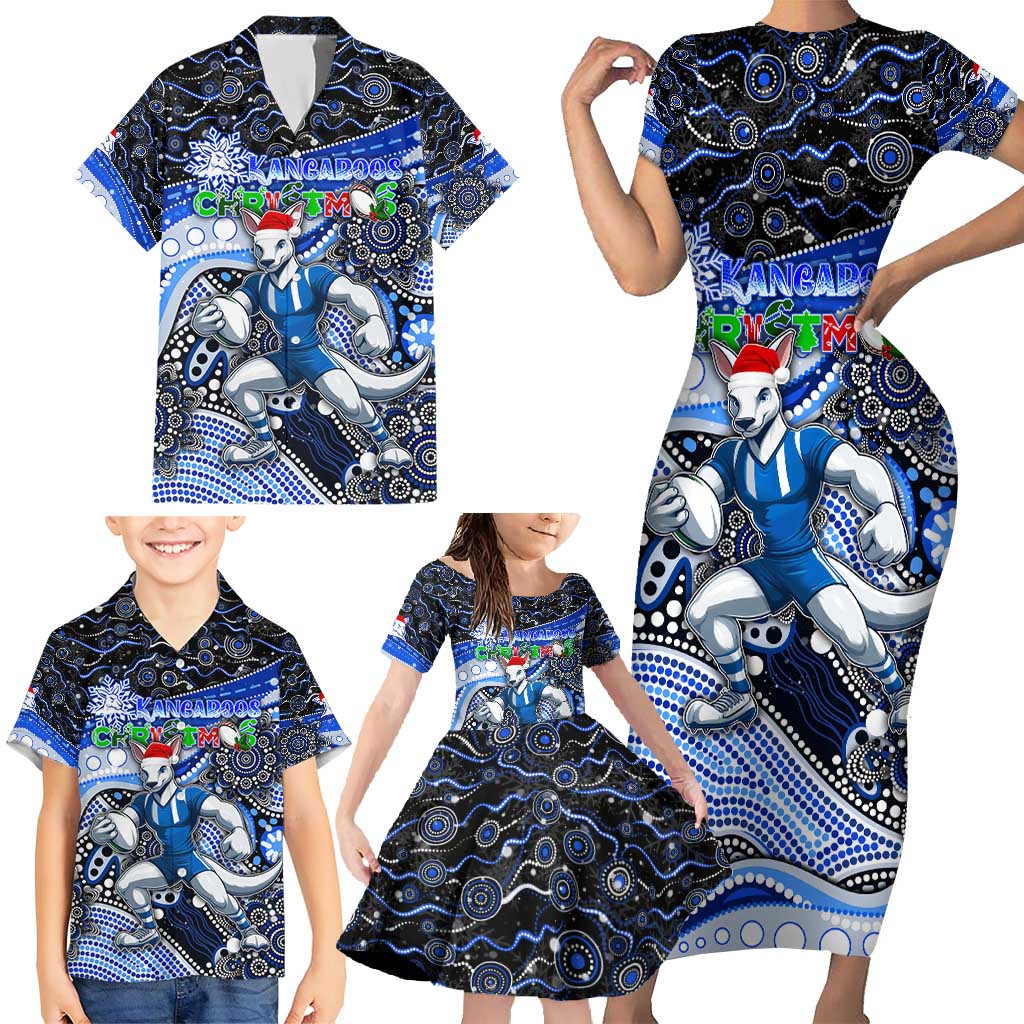 Merry Christmas AFL Kangaroos Family Matching Short Sleeve Bodycon Dress and Hawaiian Shirt Aboriginal Santa Football Mascot