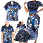 Merry Christmas AFL Kangaroos Family Matching Short Sleeve Bodycon Dress and Hawaiian Shirt Aboriginal Santa Football Mascot