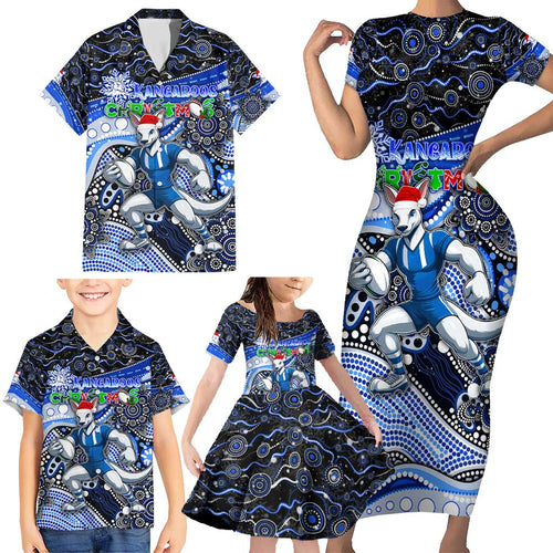 Merry Christmas AFL Kangaroos Family Matching Short Sleeve Bodycon Dress and Hawaiian Shirt Aboriginal Santa Football Mascot