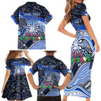 Merry Christmas AFL Kangaroos Family Matching Short Sleeve Bodycon Dress and Hawaiian Shirt Aboriginal Santa Football Mascot