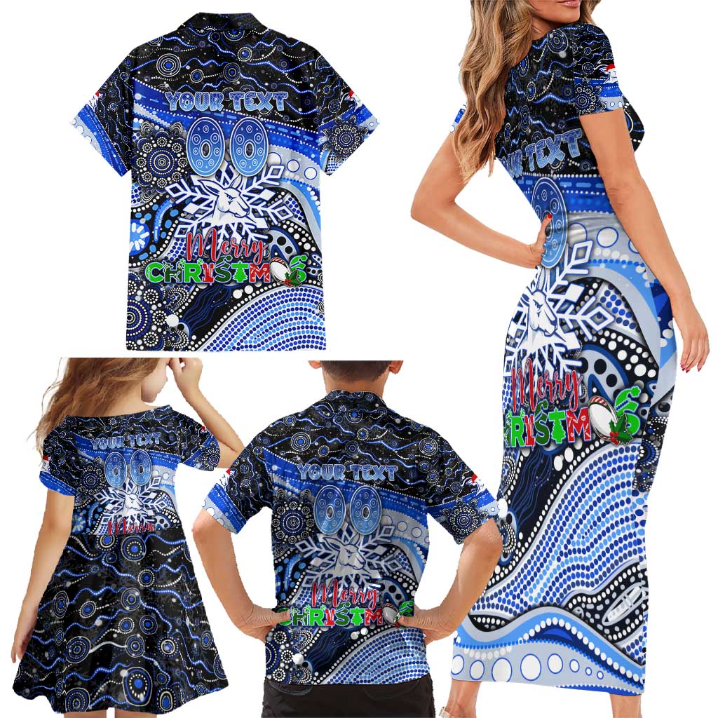 Merry Christmas AFL Kangaroos Family Matching Short Sleeve Bodycon Dress and Hawaiian Shirt Aboriginal Santa Football Mascot