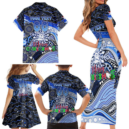 Merry Christmas AFL Kangaroos Family Matching Short Sleeve Bodycon Dress and Hawaiian Shirt Aboriginal Santa Football Mascot
